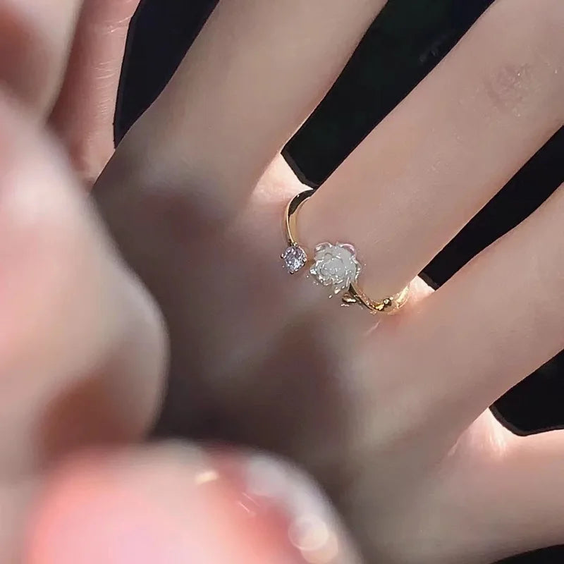 Cubic Zircon Flower Opening Rings