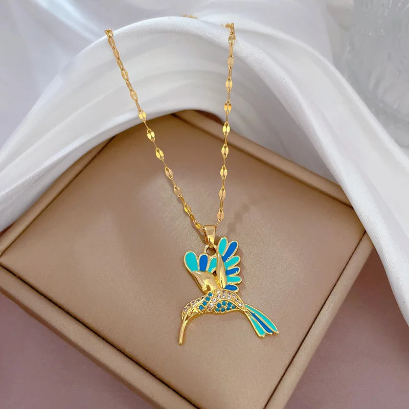 Stainless Steel Gold Color Dragonfly Wings Necklaces For Women