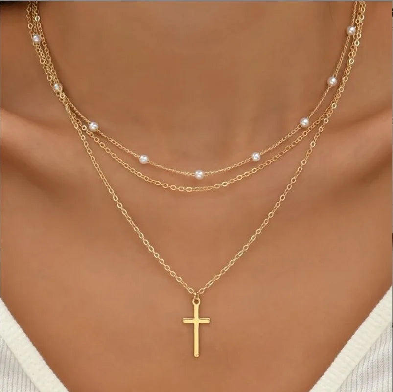 14K Gold Pearl Heart Pendant Necklace Set