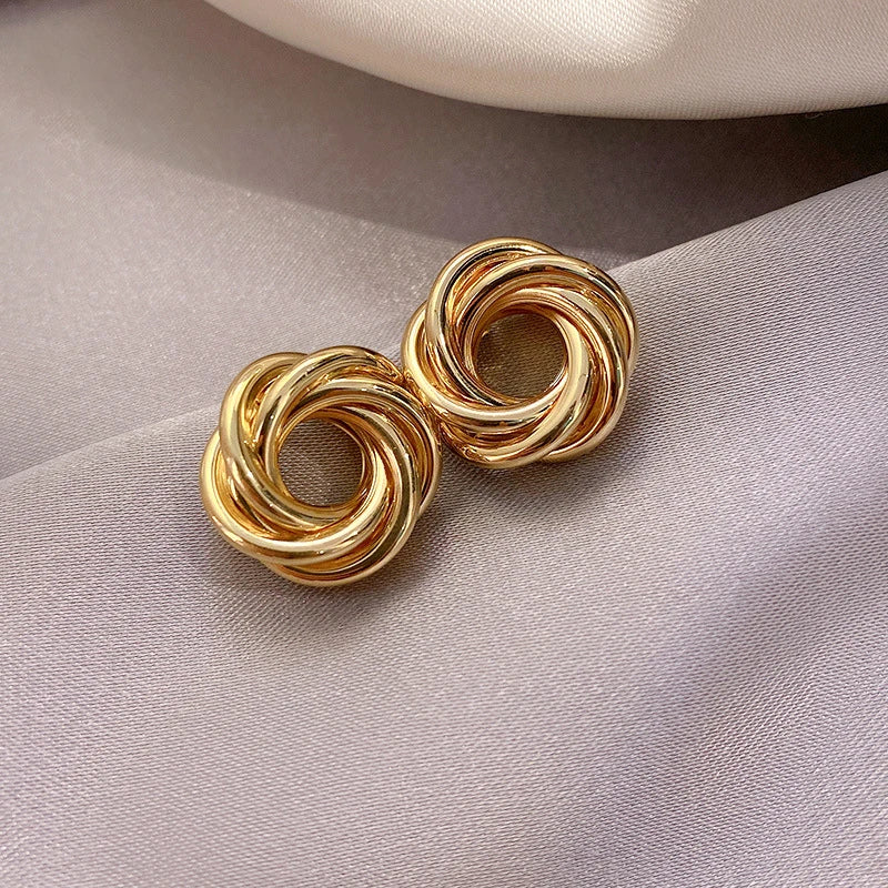 Multilayer Round Circles Twisted Metal Gold Color Hoop Earrings